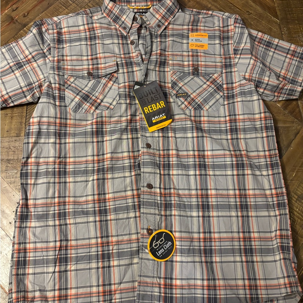 Ariat Men's Plaid Shirt - Gray and Orange